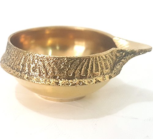 Evergrow Corp Pure Brass Arti Diya Deepak Wick Lamp 68 mm Deep Oil Ghee Vraja Krishna Kuber God of Wealth Devotion Worship