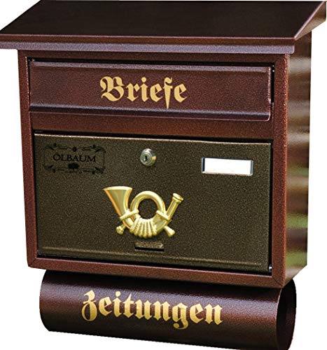 Preisvergleich Produktbild Stylischer Design Briefkasten, Motiv mit Zeitungsrolle, wetterfest lackiert, Flachdach mit Katalogeinwurf