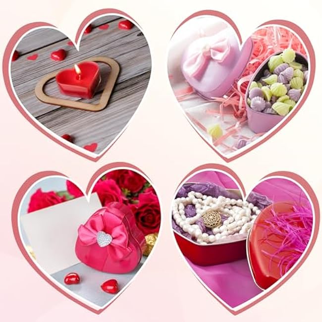 uxcell 4Pcs Heart Shaped Metal Tins Box, Empty Candy Jars with Lids, Favors Storage Containers for Valentine's Day Candles Wedding Parties Cookies Gifts, Light Purple (12.5x11.5x4.5cm)