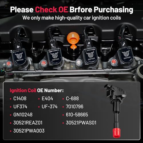 Image of BDFHYK Ignition Coils Pack UF374 Compatible with Honda Civic l4 1.3L 2003-2011 Honda Oem Coils Pack Coil for 30521PWA003 30521PWAS01 C1408 E404 7010796 610-58665 30521REAZ01 GN10248 C-688 Set of 8