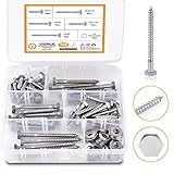 Hex Lag Bolts, VIGRUE 108PCS 1/4' Hex Lag Screws Washers Assortment kit 18-8(304) Stainless Steel, Length Include 1' 1-1/2' 2' 2-1/2' 3'