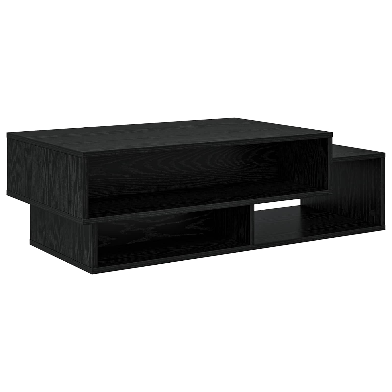 Mesa de centro de roble negro 105 x 50 x 32,5 cm de material de madera con 3 estantes, moderna mesa de centro de mesa lateral para salón, pequeña mesa de salón para sofá, balcón, dormitorio