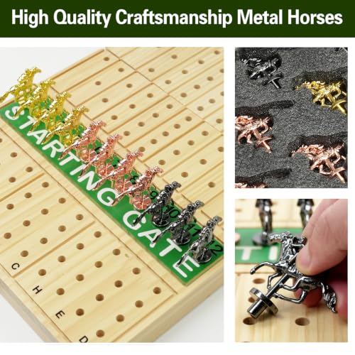 Juego de mesa Horse Race con tablero plegable y caballos metálicos miniatura 4
