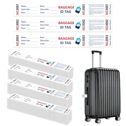 1000 Luggage Tags Hotels Baggage Claim Check Tags with Transfer Tape Serial Numbering (1-1000) Paper Luggage Tags Hotel Luggage Claim Bag Tags Claim Tickets for Hotel Luggage Identification (1)