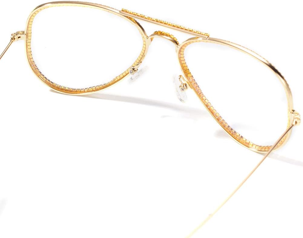 Hip Hop Glasses Simulated Diamond Iced Out Rhinestone Crystal Metal Frame Retro Glasses for Men Women