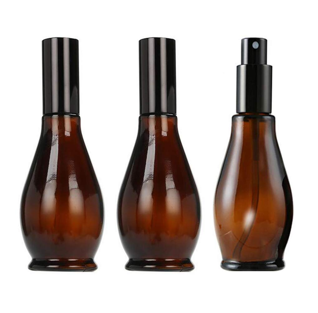 UPSTORE 3PCS Empty Refillable Amber Glass Spray Bottle Jars with Black Cap Cosmetic Vials Sample Packing Storage Containers Fine Mist Sprayer