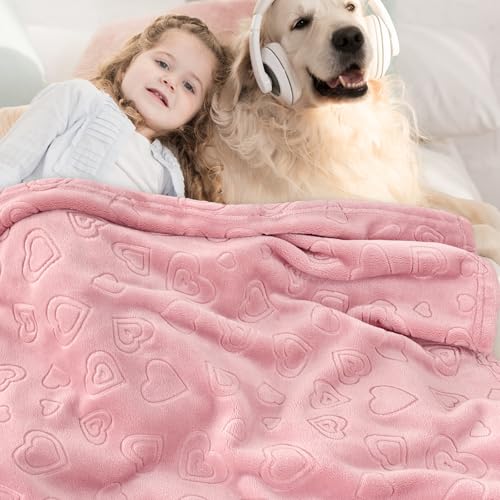 Image of BORITAR Baby Blanket with Heart Design for Girls Ultra Soft Fleece Warm and Lightweight Blankets for Infant Toddler Newborn, 30x40 Inch, Blush Pink