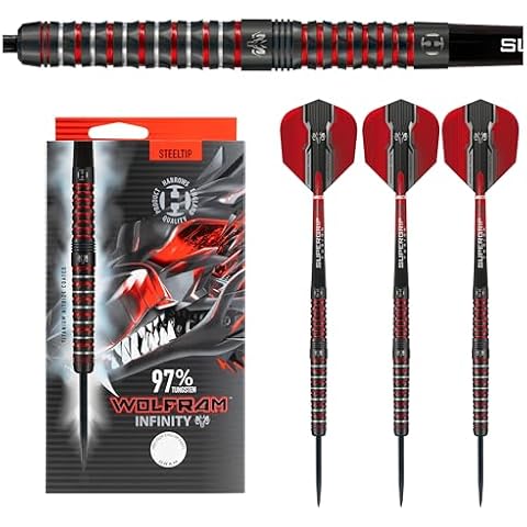 Harrows Wolfram Infinity 97% Tungsten Steel Tip Darts Set, Includes Supergrip Fusion Shafts & Prime Wolfram Infinity Flights. Available in Range of Weights (21g-24g) Cover