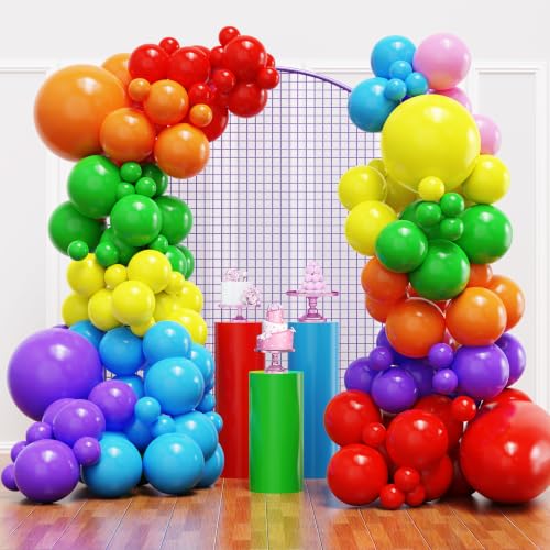 YMSZ Rainbow Colorful Balloons Arch Kit, 136pcs with Different Size