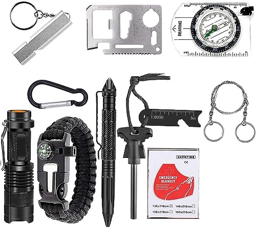 TrekEaze Camping Kit 11 in 1 – Outdoor Survival Gear Tool with Bracelet, Fire Starter, Whistle, Compass, Flashlight, Etc.