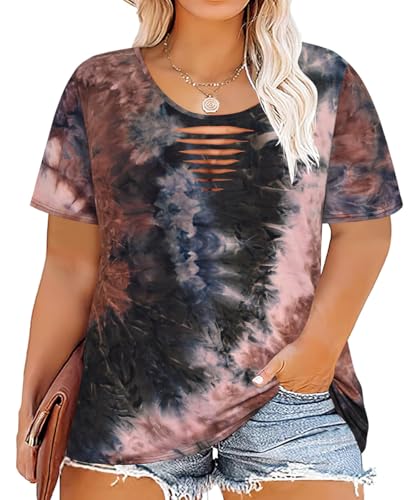 Image of CARCOS Plus Size Tops for Women Short Sleeve Shirts Basic Tee Solid Color Blouse V Neck Tunic Loose Fit Tshirts Summer XL-5XL
