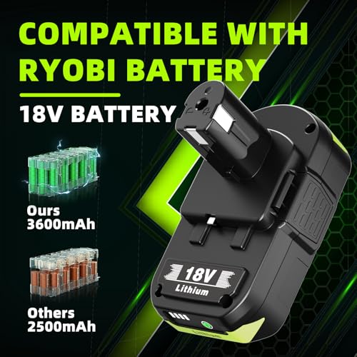 Image of 2Pack 3600mAh for Ryobi 18V Battery and Charger Combo, Replacement for Ryobi 18V Battery and Charger, Compatible with Ryobi 18 Volt Battery Lithium-ion P102 P103 P104 P105 P107 P108 P109 P122