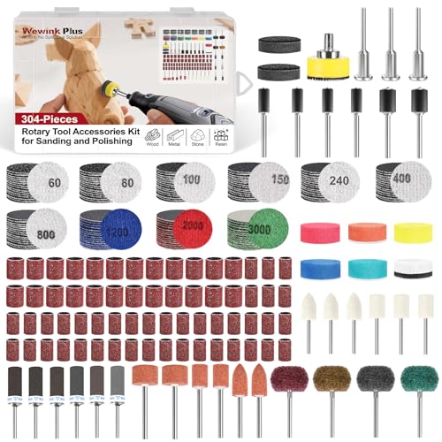 WEWINK PLUS 304PCS 1 Inch Wet Dry Sanding Discs Drums for Dremel Tool