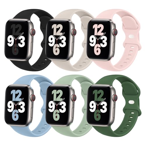 Image of (6 Packs) Sport Bands Compatible with Apple Watch Band 38mm 40mm 41mm 42mm 44mm 45mm 46mm 49mm Silicone iWatch Band Ultra 3 2 1 SE Series 11 10 9 8 7 6 5 4 3 2 1 Women Men