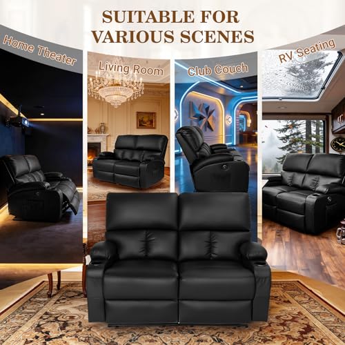 Image of CHABATREE Home Theater Seating,RV Recliner Sofa with Massage and Heat,Manual RV Recliner Loveseat with USB /Cup Holders and Side Pocket for Living Room,2 Seater Black