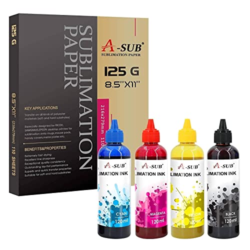 A-SUB Sublimation Paper 8.5x11 Inch and Sublimation Ink 480ML Kit