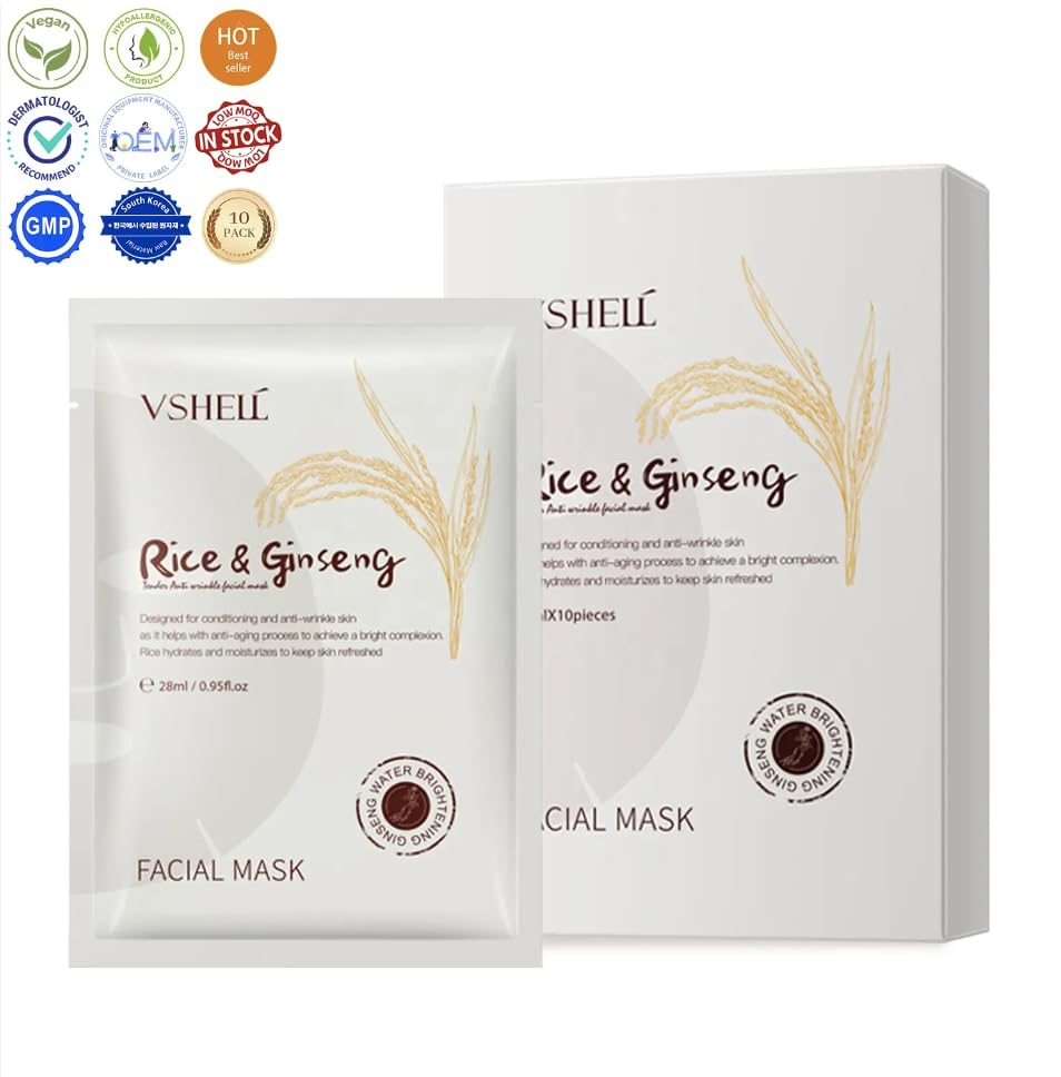 Skincare Facial Mask VSHELL (Pack of 10) Ultimate Facial Sheet Mask: Brightening, Anti-Aging, Hydrating, and Skin Tone Evenness - Image 3