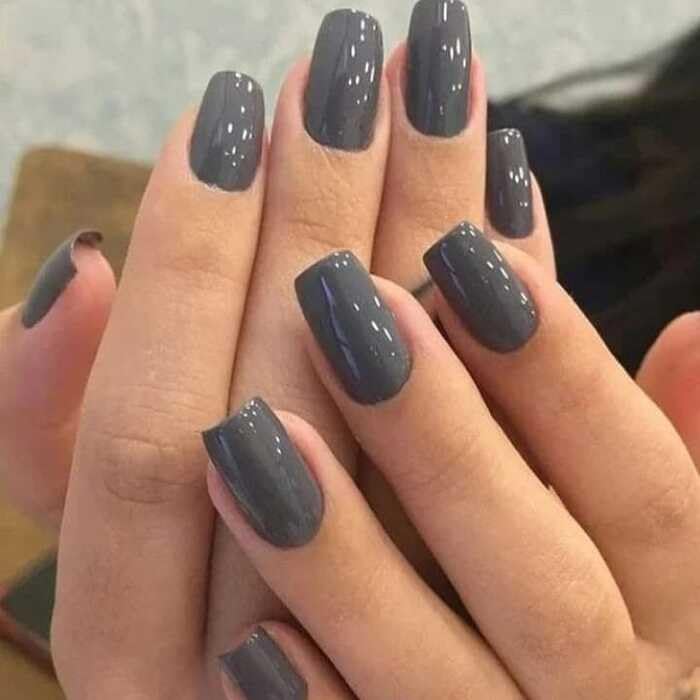 Dark Grey Colour Press-On False Nails | 24 Pcs Reusable Stick-On Fake Nails Set | Easy Glue-On Application | Long-Lasting Shine | Artificial Nail Extensions for Women & Girls-image-45