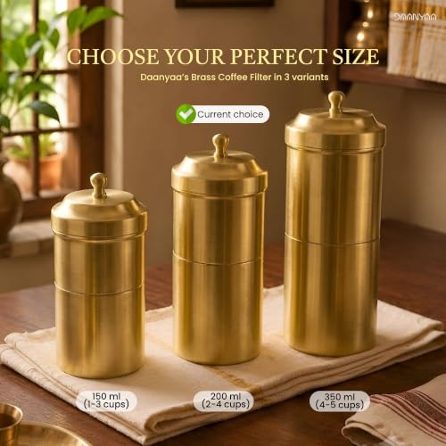 Image of Pure Brass Coffee Filter | 2-4 Cups | Authentic South Indian Degree Kaapi Maker | Reusable Drip Coffee Maker | 6-Month Warranty | Weight 300g | Capacity 200 ml