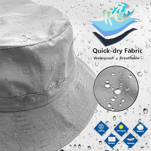 Image of woogwin Waterproof Bucket Rain Hat with Chin Strap Quick Dry Packable Boonie Sun Hat Safari Hat UV Protection