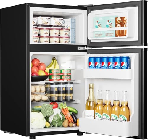 Image of EUHOMY 3.2 Cu.Ft. Refrigerator with Freezer, 2 Door Fridge, Adjustable Thermostat，Large Capacity, Refrigerator for Kitchen/Dorm/Office/Apartment - Food Storage or Cooling drinks, Black