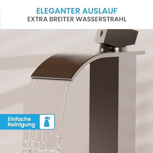 Bächlein Badarmatur Tamina in Wasserfall-Design, Einhebelmischer mit langlebiger Keramikkartusche und Montage-Set, Bad Wasserhahn Anthrazit