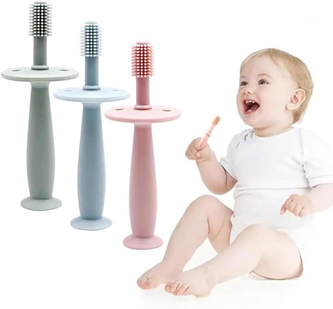 MOM Care Manual Silicone Baby Teether for Teething Gums, Soft Teething Brush with Textured Surface for Infants and Babies, Food Grade Silicone, Tooth Brush Design, (Random Color)