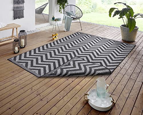 NORTHRUGS Indoor and Outdoor Rug Palma 80 x 150 cm Reversible Rug Weatherproof Modern Design ZigZag Pattern Rug for Balcony Patio Garden Conservatory Living Room Waterproof in Night Silver - Image 2
