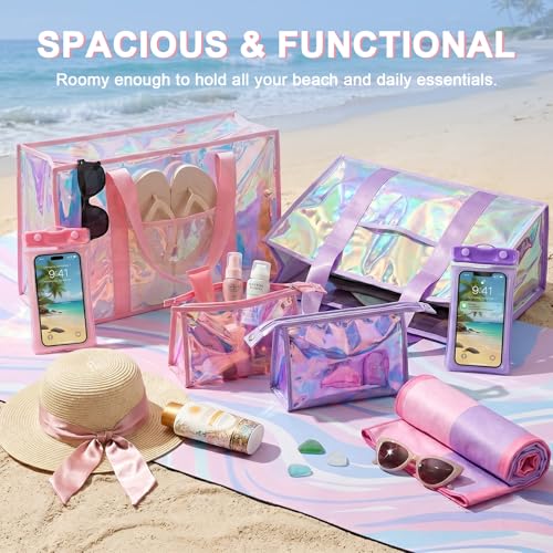 Image of Iridescent Waterproof Beach Tote Bag for Women Large Jelly Tote Bag for Summer Travel Vacation Swim Pool