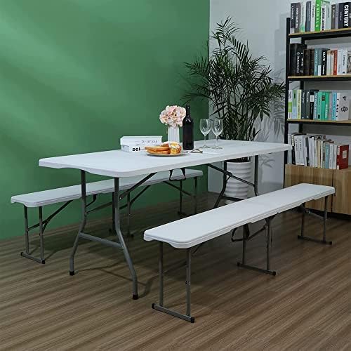 Lakhow 180CZ Folding Table 6-Foot Plastic Trestle Indoor & Outdoor for Picnic, BBQ, Party, White Granite (White)