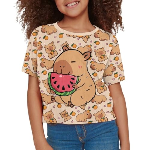 Image of Girls Fashion Crewneck Tee Shirts Casual Short Sleeve Crop Top Summer Outfits 5-14 Years Old