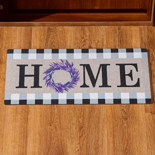 Evergreen Sassafras Home Lavender Wreath Interchangeable Entrance Doormat | Indoor and Outdoor | 22-inches x 10-inches | Non-Slip Backing | All-Season | Low Profile | Home Dcor