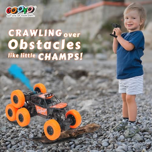 Image of Gooyo GY-104SP Hi-Speed Rechargeable Remote Control Rock Crawler Car with Smoke | 8 Tyres Monster Truck with Spray | 4x4 Off-Road RC Car Toy | Orange | in-Built Battery | Gift Box Packaging