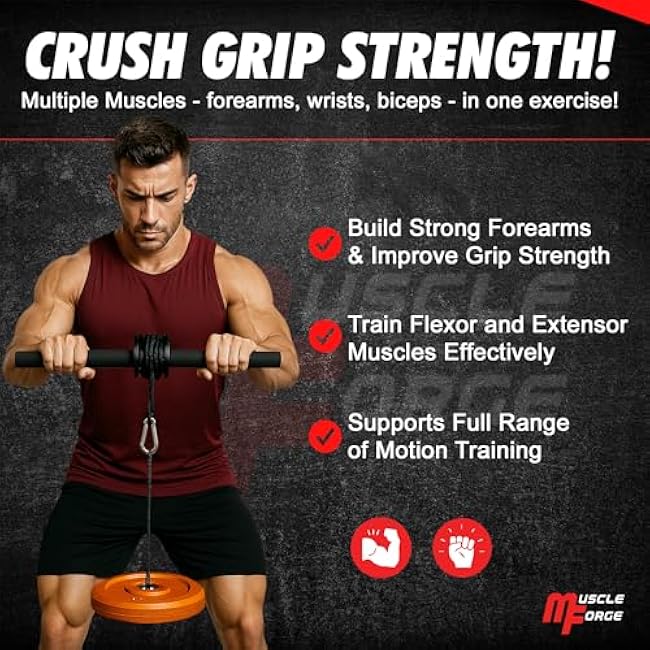 Wrist Roller & Forearm Strengthener, Forearm Exerciser Trainer for Men, Wrist and Grip Strengthener, Up to 130 LBS Load, Non-Slip Grip, 25mm/50mm Load Compatible Fore Arm Strength Trainer