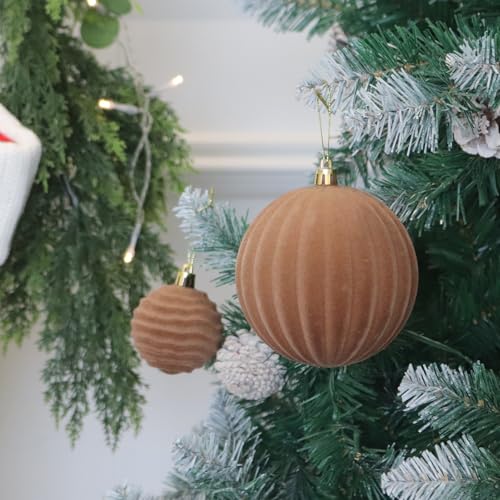Image of Senjie Velvet Christmas Balls Flocked Christmas Tree 4inch Ornaments 9PCS Plastic Balls Xmas Hanging Ornaments Decoration Light Coffee