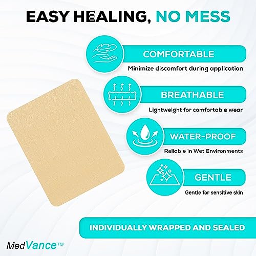 MedVance Silicone Foam Dressing - Waterproof Silicone Adhesive Foam Dressing - Easy Apply & Remove Wound Bandages - Dressings for Pressure Sores, & More - (4" x 5" Absorbent Bandage)