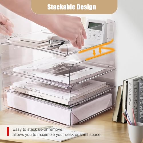 4-stöckige Ablagekorb für A4, Dokumentenablage aus PET Kunststoff, Schreibtisch Organizer und Lagerung für Dokumente,Papier, Buch Magazin Lagerung, Bürobedarf (4pcs Transparent)