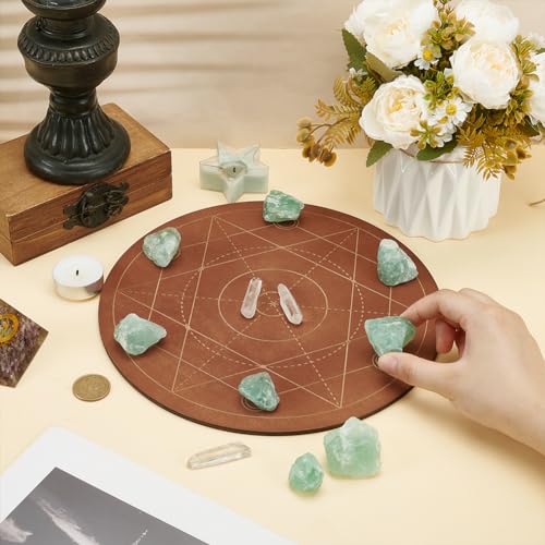 FINGERINSPIRE Wooden Crystal Grid Board 25.4cm Diameter Round Sacred Geometry Energetic Grids Board Metatron's Cube Crystal Grid Plate for Witchcraft Wiccan Altar Ritual Sacred Space Decor - Image 3