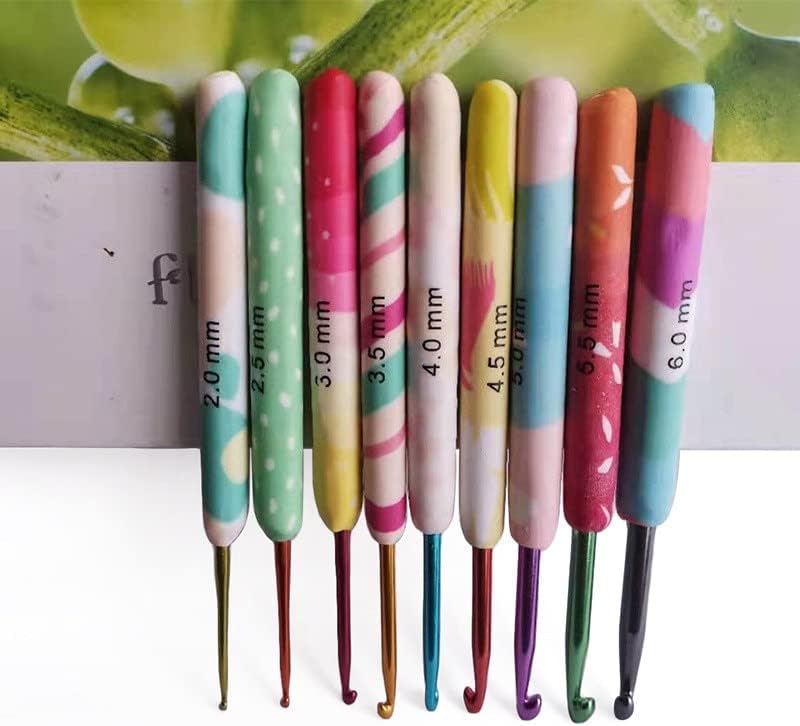 9Pcs Knitting Crochet Tool Set with Soft Handle Aluminum Hook Colorful DIY Manual Crochet Multifunctional Knitting Tool Set - (Color: 9Pcs 2.0-6.0mm)