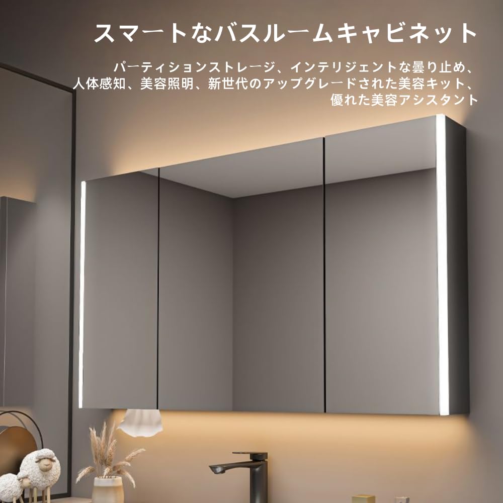 Amazon.co.jp: Lapakey洗面 化粧台LEDライト付き 洗面所鏡 バスルーム