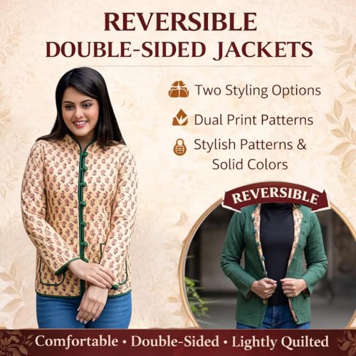 Image of Jackets for women | Cotton Quilted Reversible Short Jacket | Double Sided Warm Outerwear Coat for women |Jacket for women winter wear