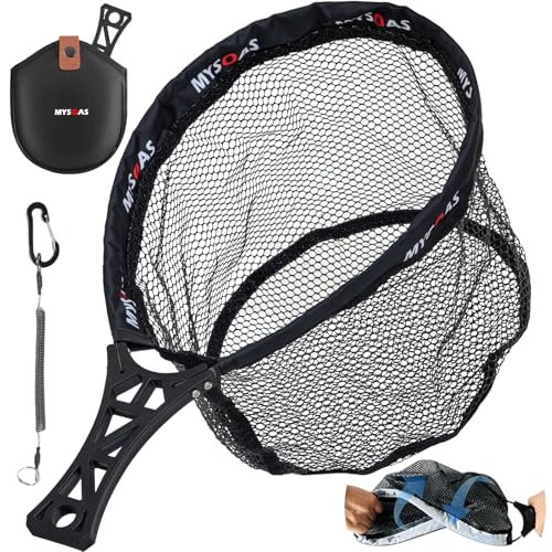 Collapsible Fly Fishing Net for Trout – Ultralight Foldable Tenkara Landing Net with Draining Storage Bag, Compact Hiking & Backpacking Fishing Net with Quick Release