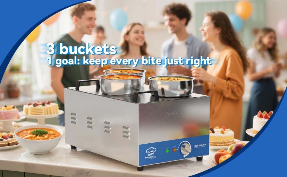 Miniatura 8 de Calentador de sopa comercial de 12L con olla de 3 × 4 L, calentador de alimentos eléctrico comercial, tanque de una pieza sin costuras, rango de