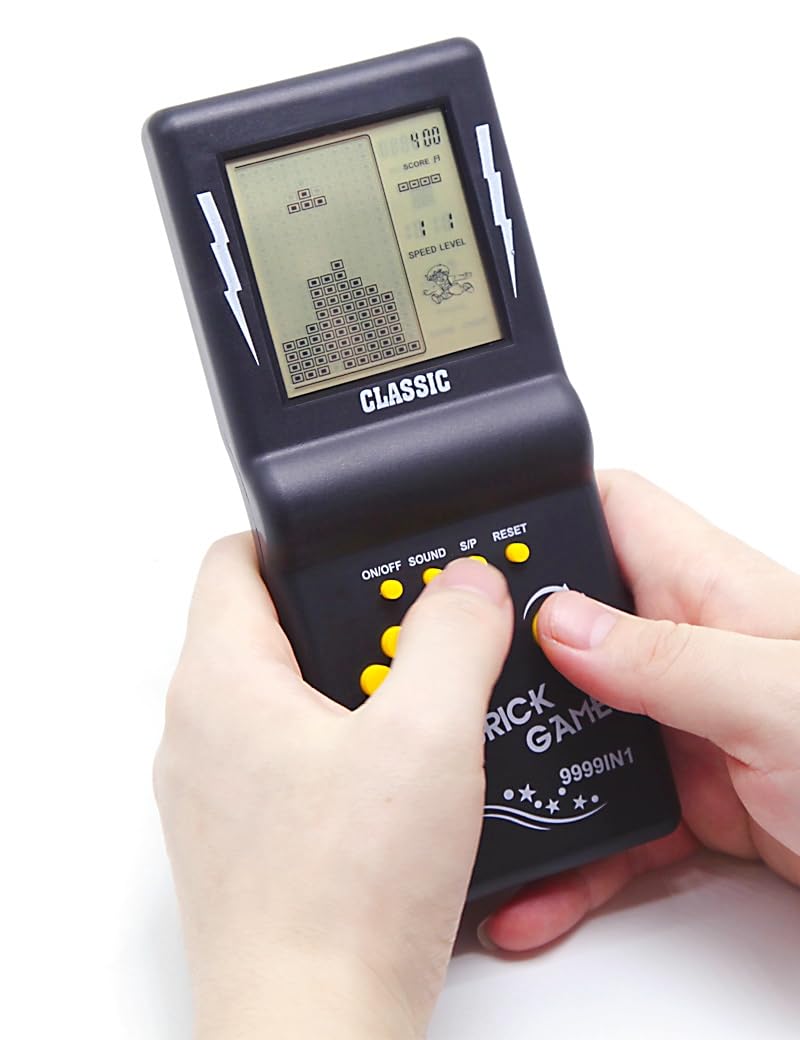 CZT Nuova console di gioco in mattoni grande schermo puzzle nostalgico classico integrato 23 giochi velocità/difficoltà regolabile alimentato da 2 batterie AA (non incluse) miglior regalo (nero)