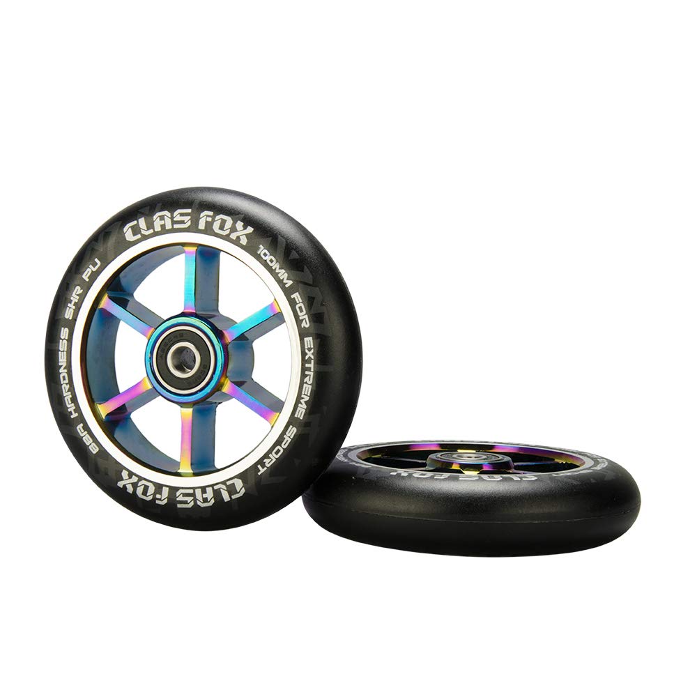 CLAS FOX Une paire de roues de trottinette Pro Stunt de 110 mm avec roulements ABEC-9 et noyau en métal CNC (2 pièces) (noir transparent CLAS FOX Une paire de roues de trottinette Pro Stunt de 110 mm avec roulements ABEC-9 et noyau en métal CNC (2 pièces) (noir transparent
