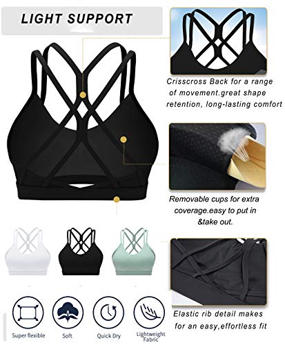 Running Girl Strappy Sports Bra For Women Sexy Crisscross Back Light Support Yoga Bra With Removable Cups (Black, Cn:l/Us:m【Fit For 34D 34C 36B 36A】) #TOP4