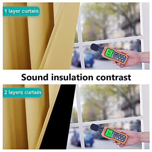 Image of NICETOWN 100% Blackout Window Curtain Panels, Heat and Cold Blocking Drapes with Black Liner for Nursery, 84 inches Drop Thermal Insulated Draperies (Yellow, 2 Pieces, 52 inches Wide Each Panel)