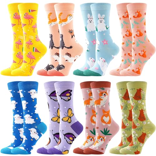 BISOUSOX Calcetines Divertidos para Mujeres de Pantorrilla Algodon 36-40 Patrón de Fruta Animal Coloridos sin Costuras Regalo para Mujeres y Mamá