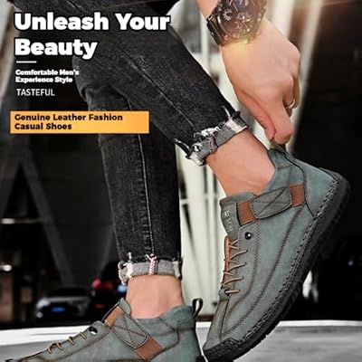 Comfortable Orthopedic Sneakers, Unisex Handmade Leather Comfy Shoes, Slip on Soft Comfort Orthopedic Support Boots (Blue,10 Women/8.5 Men)