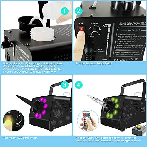 Imone Snow Machine With Lights 900W Fake Snowflake Machine Indoor 9 Led 15 Color Lights Effect With Wireless Remote Control Snow Maker Portable For Parties & Stage #TOP4